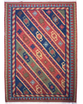 Tappeto Kilim multicolore 220x160 cm con fasce diagonali decorate