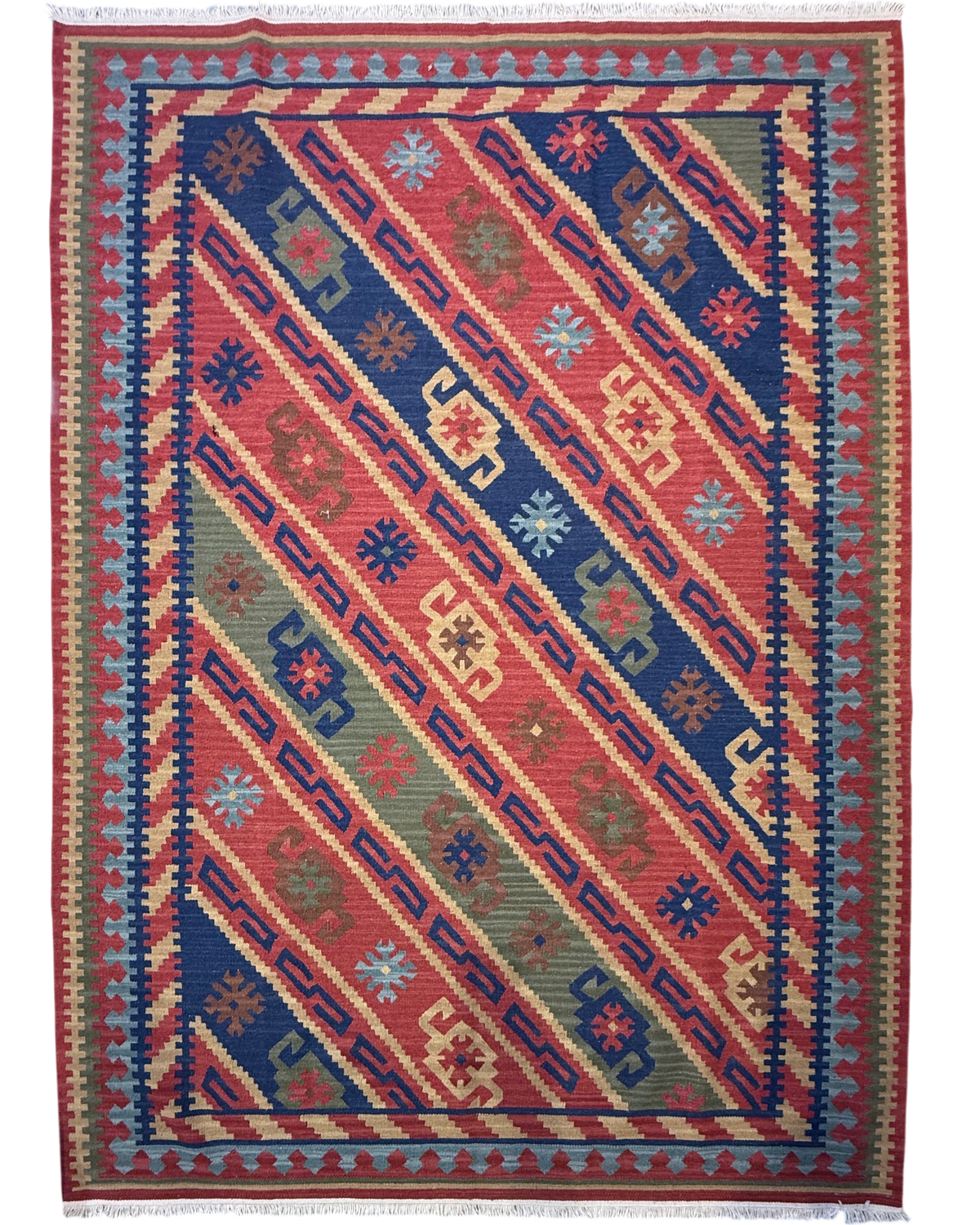 Tappeto Kilim multicolore 220x160 cm con fasce diagonali decorate