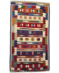 Tappeto Kilim multicolore 200x112 cm con fasce rosse, blu e avorio