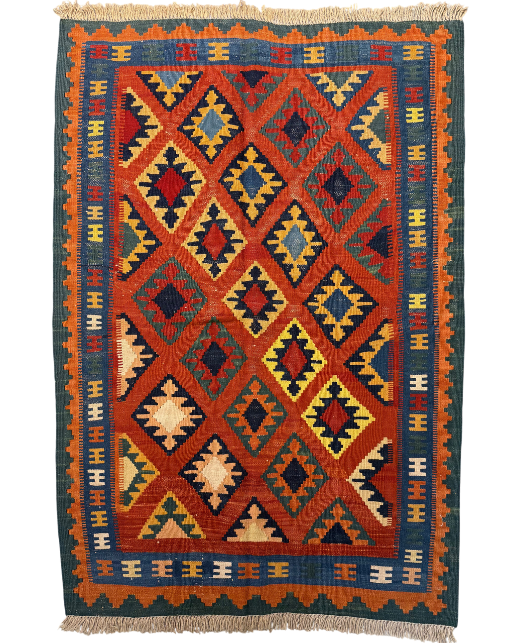 Tappeto Kilim Persiano arancio 140x95 cm con rombi obliqui