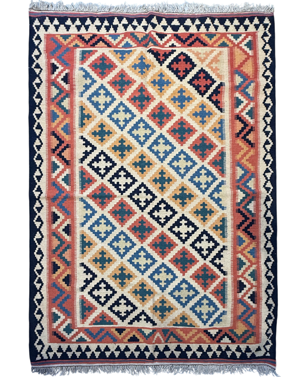 Tappeto Kilim Persiano avorio 190x134 cm con reticolo di rombi