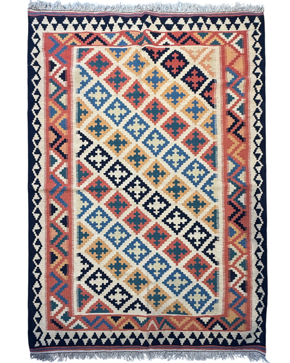 Tappeto Kilim Persiano avorio 190x134 cm con reticolo di rombi