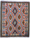 Tappeto Kilim Persiano avorio 156x132 cm con grandi rombi rossi e blu