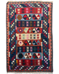 Tappeto Kilim Persiano blu 145x98 cm con fasce geometriche multicolore