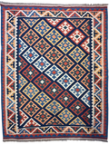 Tappeto Kilim Persiano blu 194x155 cm con reticolo di rombi avorio