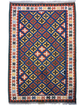 Tappeto Kilim Persiano blu 180x120 cm con reticolo di rombi multicolore