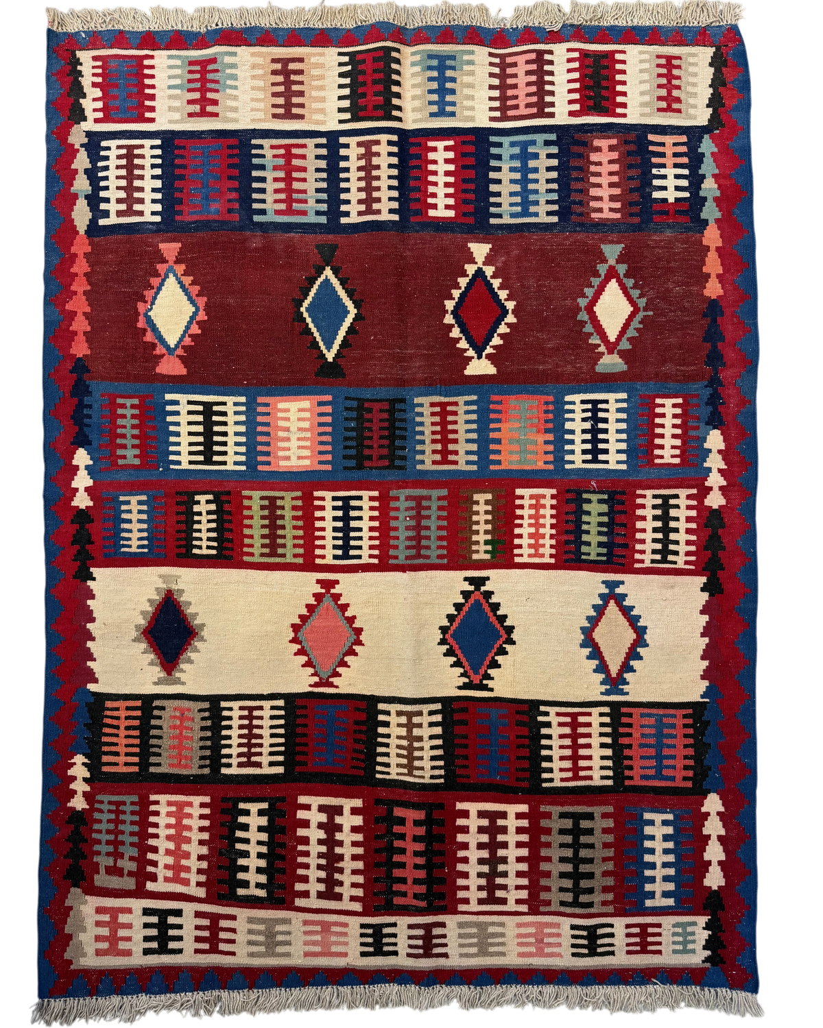 Tappeto Kilim Persiano rosso 138x104 cm con fasce e rombi