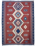 Tappeto Kilim rosso 220x160 cm con medaglioni romboidali
