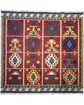 Tappeto Kilim rosso 185x185 cm con riquadri geometrici