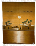 Kilim usato 122x93 cm con paesaggio desertico, palme e tonalità ocra e marrone