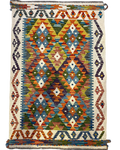 Tappeto Kilim usato 125x83 cm multicolore con motivi geometrici a rombo
