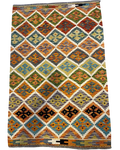 Tappeto Kilim usato 149x101 cm multicolore con motivo geometrico a rombi