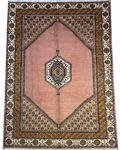 Tappeto Marrakech usato 287x204 cm rosa con medaglione centrale e bordure geometriche