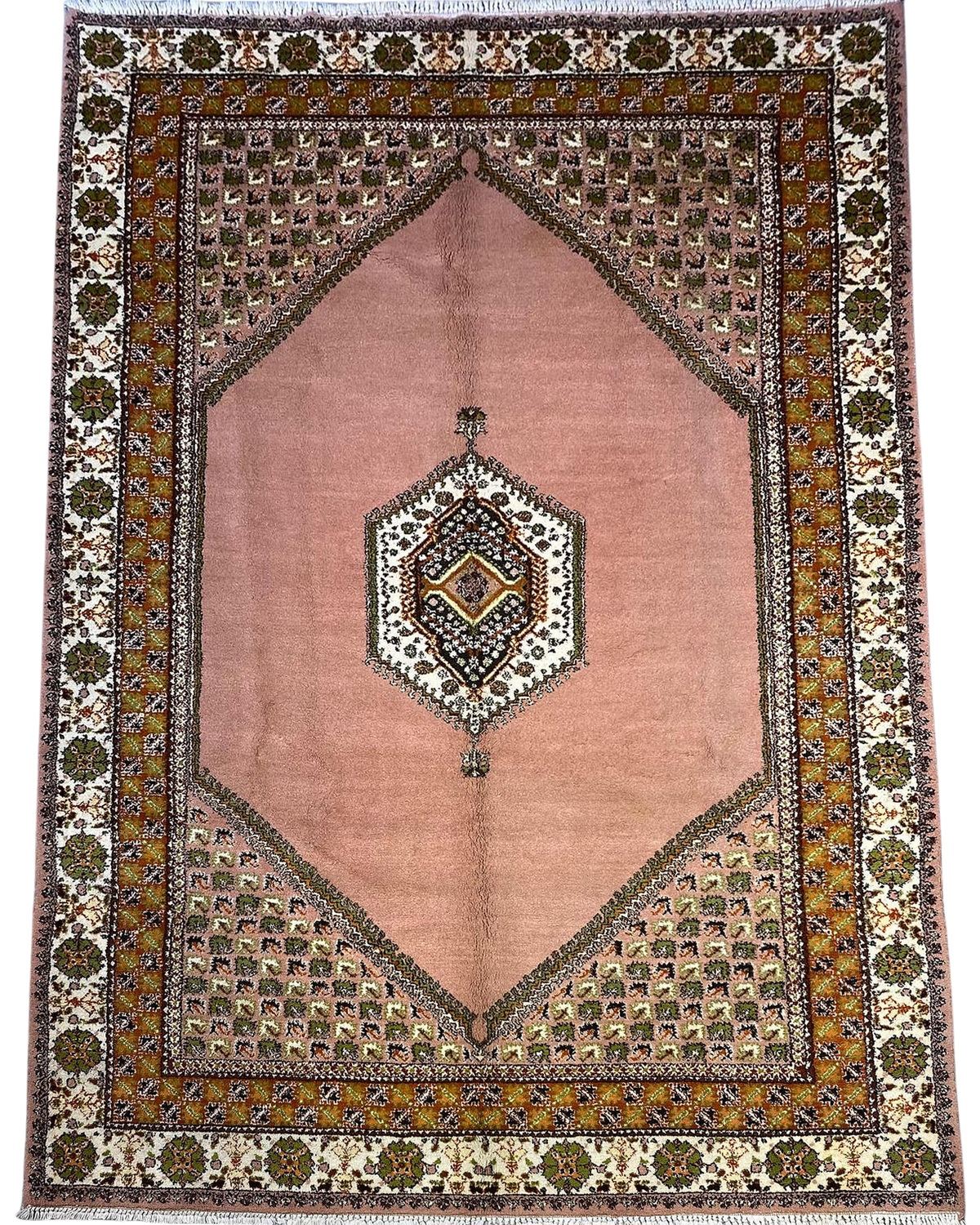 Tappeto Marrakech usato 287x204 cm rosa con medaglione centrale e bordure geometriche