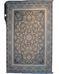 Tappeto meccanico con elegante medaglione centrale e raffinati motivi floreali su fondo grigio antracite, misura 225x150 cm