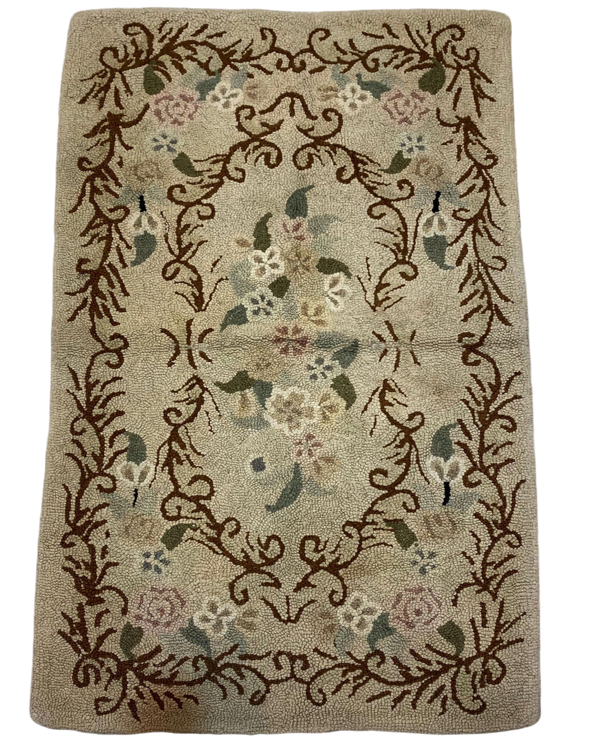 Tappeto mezzo punto usato 148x83 cm beige con decorazione floreale