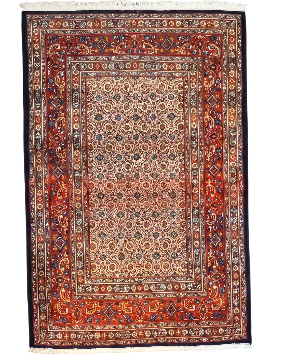 Tappeto persiano Mud usato 156x105 cm con disegno floreale nei toni beige, rosso e blu