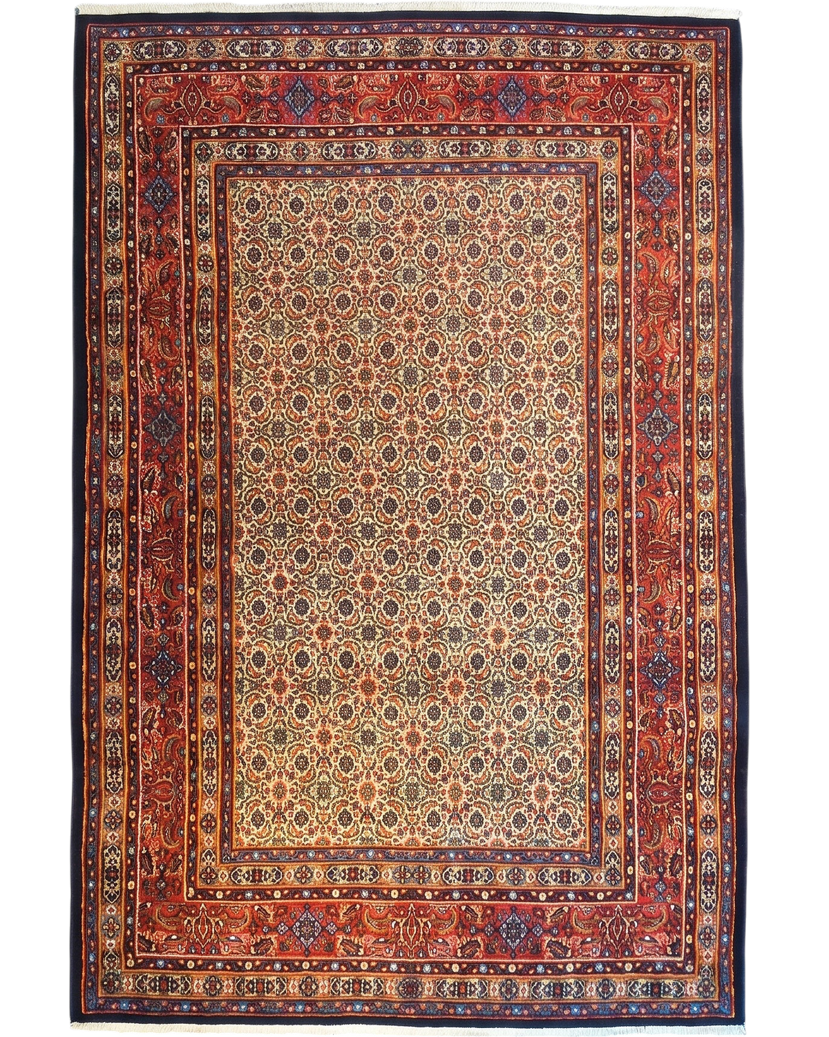 Tappeto persiano Mud usato 200x130 cm con disegno floreale beige e bordure rosse