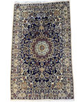 Tappeto Nain usato 193x118 cm blu e avorio con medaglione centrale