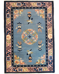 Tappeto Pechino 100 cinese usato 180x123 cm azzurro con medaglione centrale e motivi floreali
