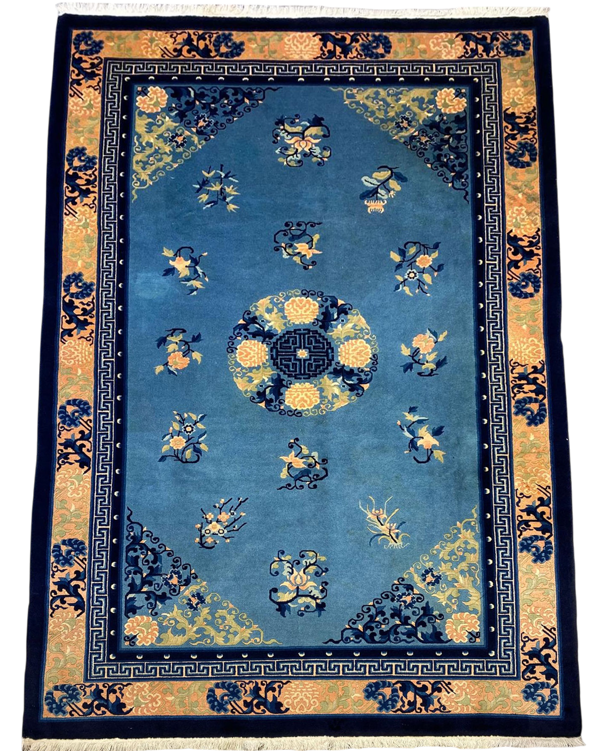 Tappeto Pechino 100 usato 242x150 cm azzurro con motivi floreali orientali