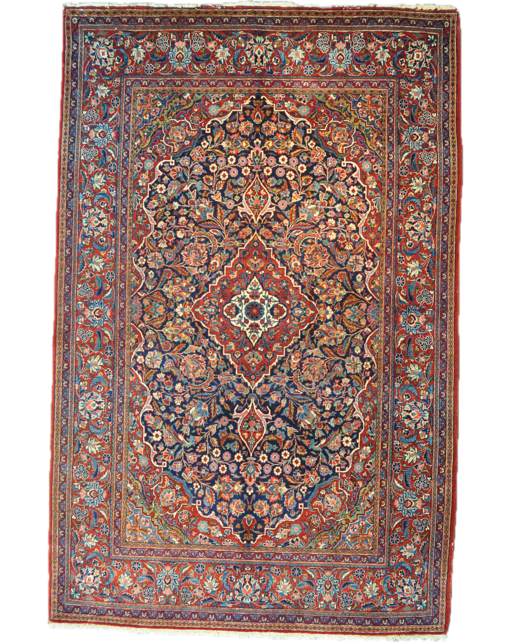 Tappeto Kashan persiano annodato a mano 210x134 cm con raffinati motivi tradizionali e colori classici.