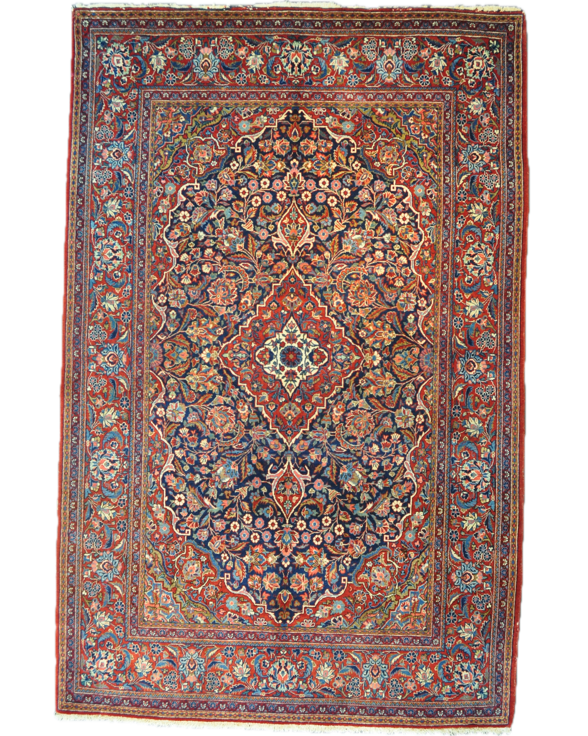 Tappeto Kashan persiano annodato a mano 210x134 cm con raffinati motivi tradizionali e colori classici.