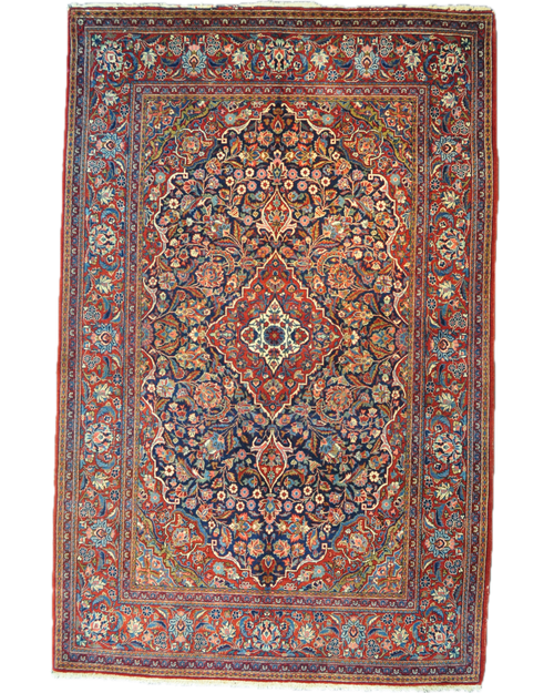 Tappeto Kashan persiano annodato a mano 210x134 cm con raffinati motivi tradizionali e colori classici.