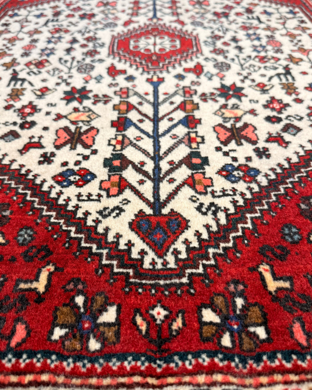 Tappeto persiano Abadeh rosso 105x71 cm con disegno geometrico