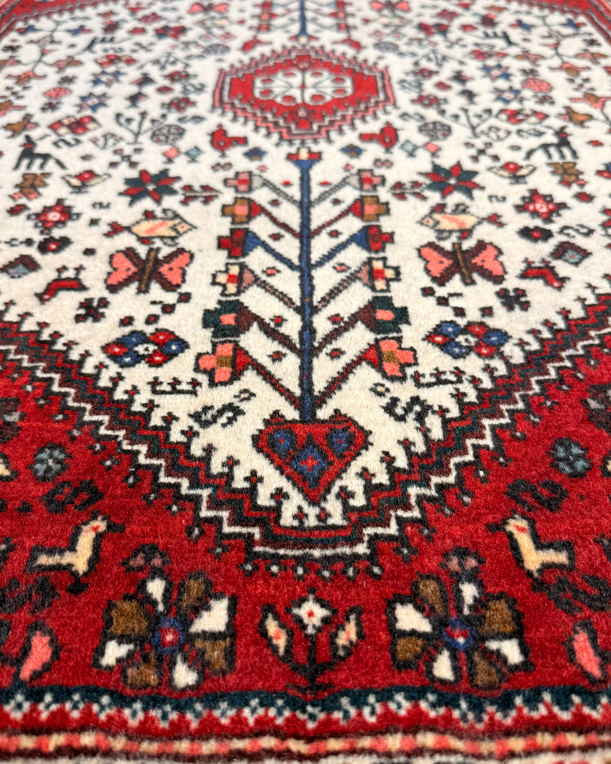 Tappeto persiano Abadeh rosso 105x71 cm con disegno geometrico