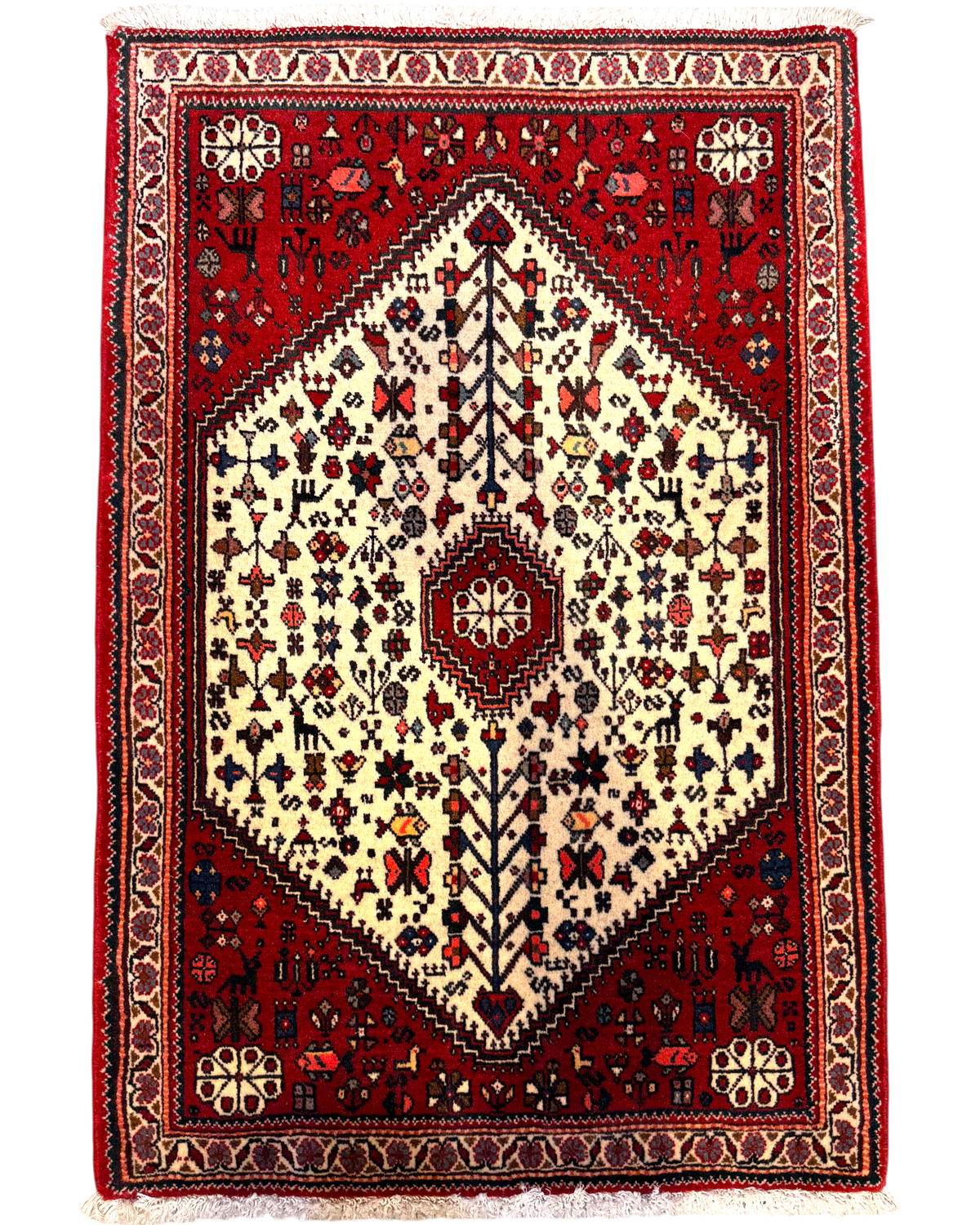 Tappeto persiano Abadeh rosso 105x71 cm con disegno geometrico