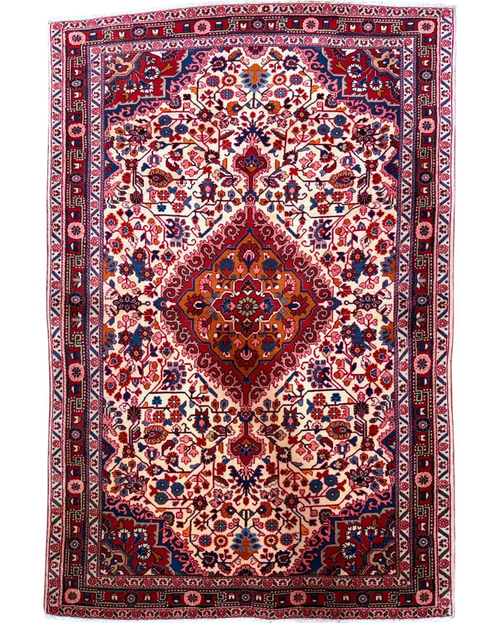 Tappeto persiano Giosan 150x100 cm avorio e rosso con medaglione floreale