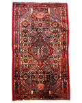 Tappeto persiano Hamedan 130x76 cm rosso e blu con disegno geometrico
