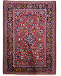 Tappeto persiano Kashan 155x110 cm rosso e blu con disegno floreale