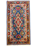 Tappeto persiano Kerman Raver blu 110x60 cm con motivi floreali
