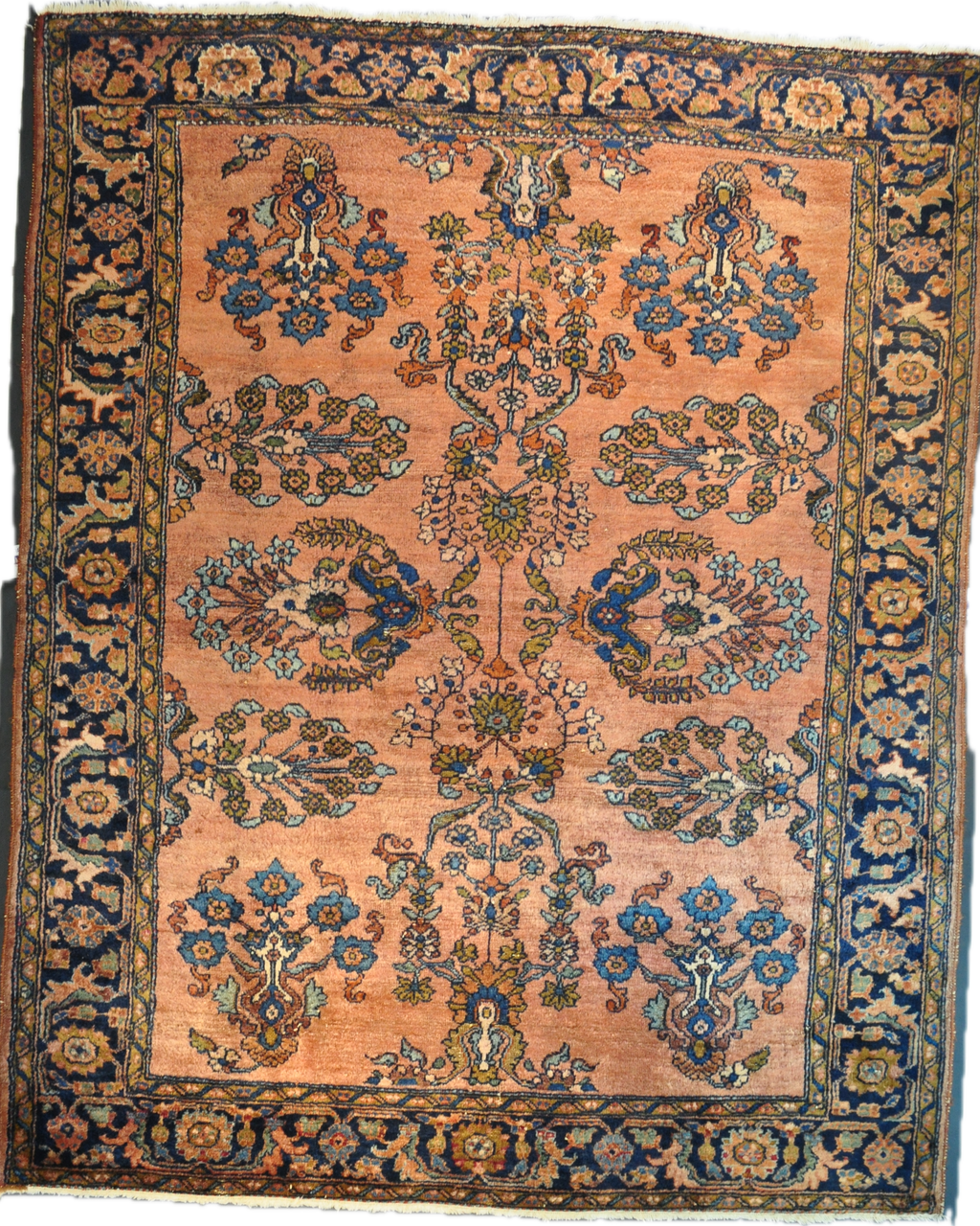 Tappeto persiano Lilihan d'epoca annodato a mano con eleganti motivi floreali su fondo rosa antico, misura 190x155 cm