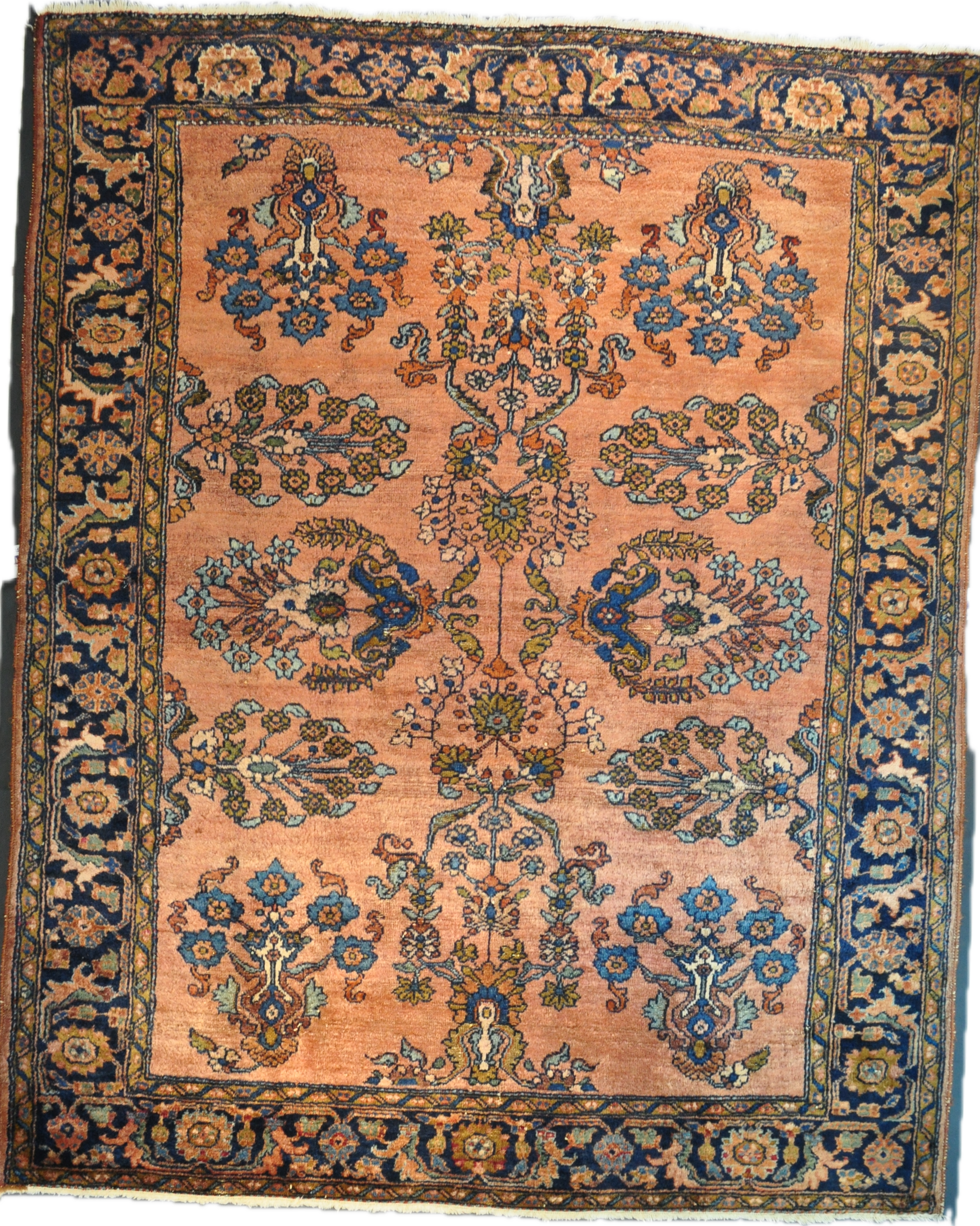 Tappeto persiano Lilihan d'epoca annodato a mano con eleganti motivi floreali su fondo rosa antico, misura 190x155 cm