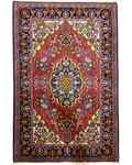 Tappeto persiano Qom 155x102 cm rosso con medaglione centrale floreale