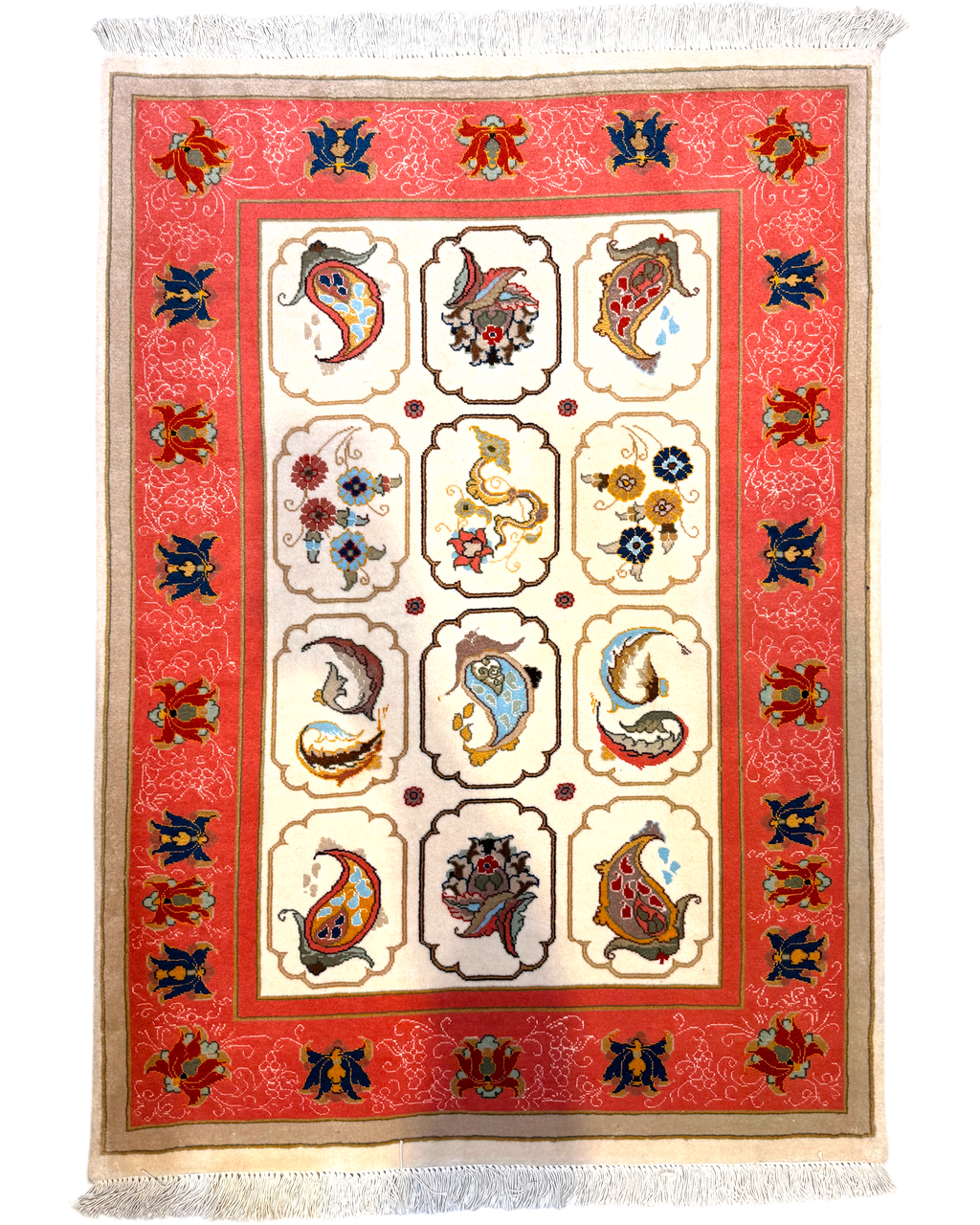 Tappeto persiano Tabriz 60 Raj rosa misto seta 113x80 cm con disegno Boteh