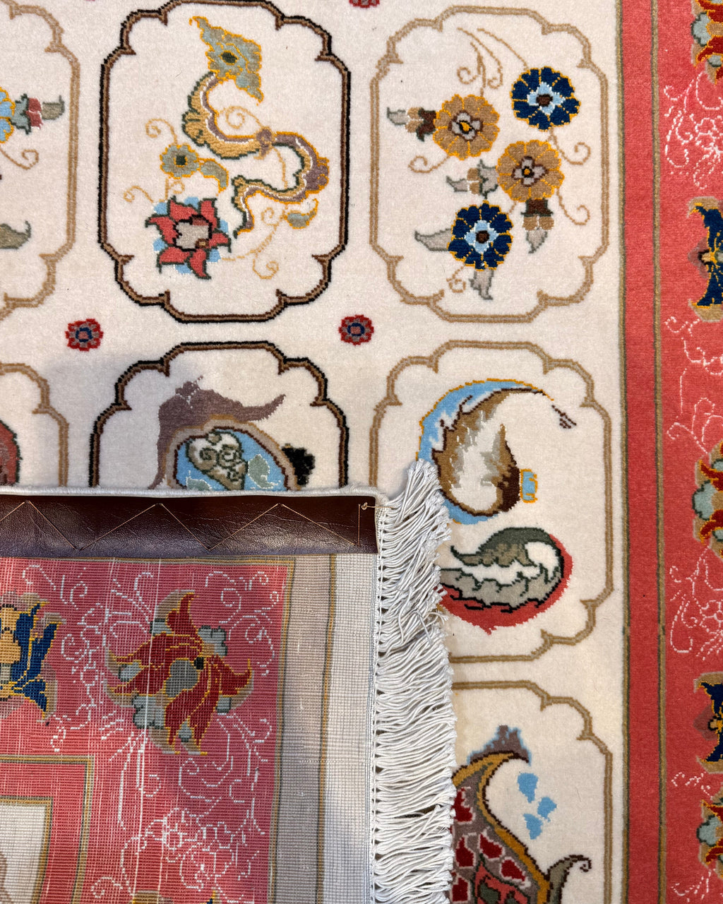 Tappeto persiano Tabriz 60 Raj rosa misto seta 113x80 cm con disegno Boteh