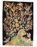 Tappeto persiano Tabriz Fine con motivo Albero della Vita e uccelli su fondo nero, misura 146x102 cm