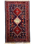 Tappeto persiano Yalameh blu 105x64 cm con tre medaglioni geometrici