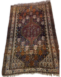 Tappeto persiano Qashqai usato 205x165 cm con medaglione e motivi tribali geometrici