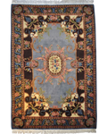 Tappeto rumeno usato 252x178 cm azzurro con medaglione centrale e decorazioni floreali