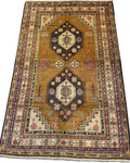 Tappeto Samarkanda usato 175x160 cm annodato a mano con medaglioni geometrici nei toni ocra e marrone