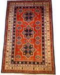 Tappeto Samarkanda usato 255x160 cm con tre medaglioni geometrici su fondo terracotta