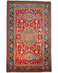 Tappeto Samarkanda usato 263x163 cm con medaglioni geometrici su fondo rosso