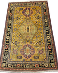 Tappeto Samarkanda usato 275x177 cm annodato a mano con medaglione geometrico su fondo ocra