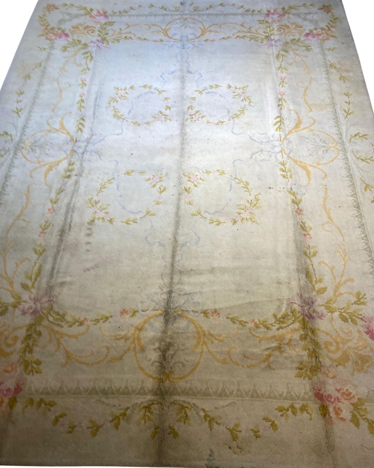 Tappeto Savonnerie usato 400x300 cm avorio con decorazioni floreali policrome