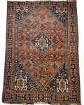 Tappeto Shiraz antico usato 250x165 cm persiano con disegno geometrico rosso e blu
